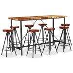 Set de bar 9 piese lemn masiv reciclat piele naturală și pânză