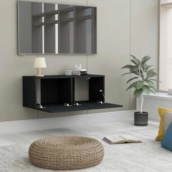 Comodă TV, negru, 80 x 30 x 30 cm, lemn prelucrat