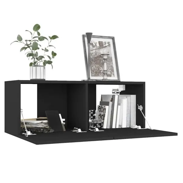 Comodă TV, negru, 80 x 30 x 30 cm, lemn prelucrat