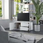 Dulap TV, alb, 80 x 34 x 36 cm, lemn prelucrat