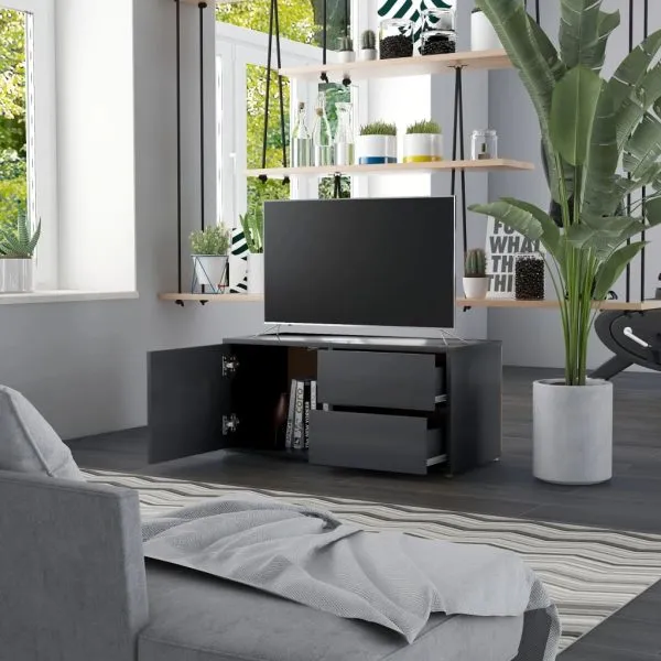 Dulap TV, gri, 80 x 34 x 36 cm, lemn prelucrat