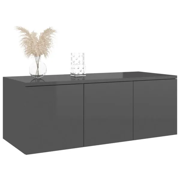 Dulap TV, gri extralucios, 80x34x30 cm, lemn prelucrat