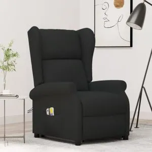 Fotoliu de masaj cu ridicare, negru, material textil