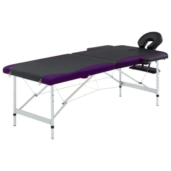 Masă pliabilă de masaj, 2 zone, negru și violet, aluminiu