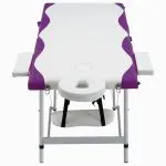 Masă pliabilă de masaj, 3 zone, alb și violet, aluminiu