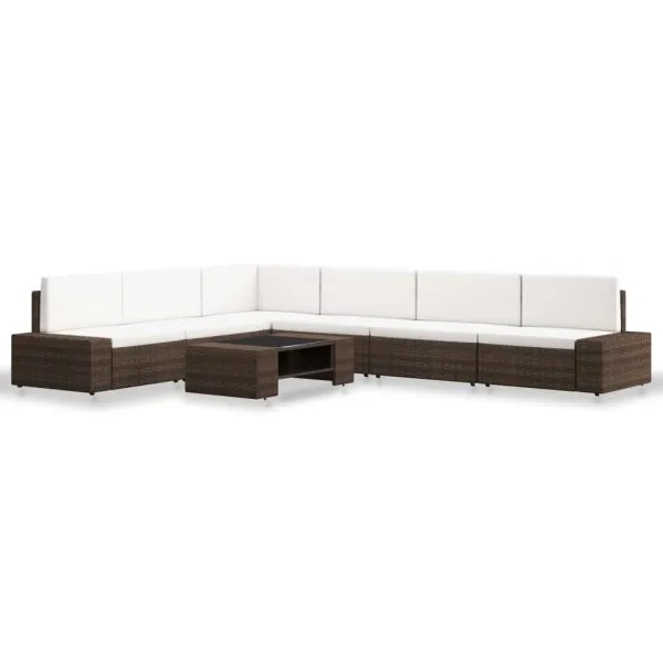 Set mobilier de grădină, 7 piese, maro, poliratan