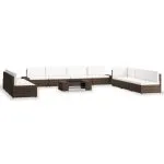 Set mobilier de grădină, 10 piese, maro, poliratan