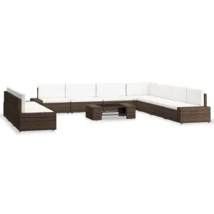 Set mobilier de grădină, 10 piese, maro, poliratan