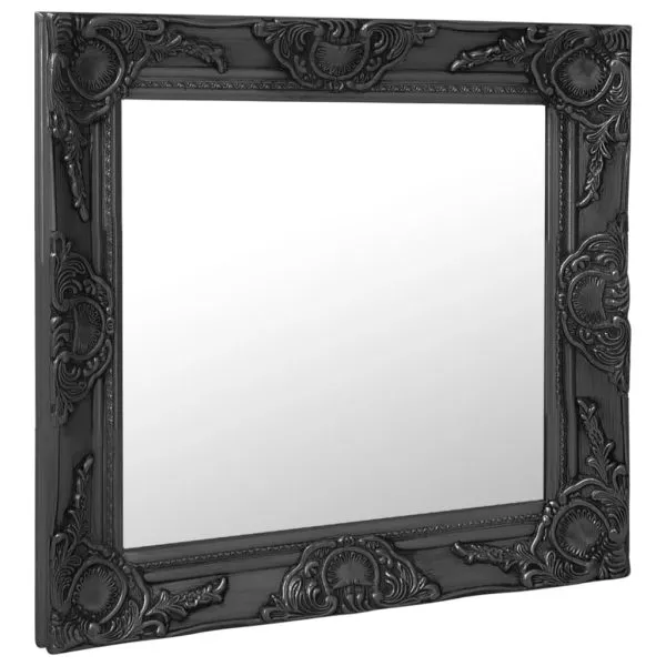 Oglindă de perete în stil baroc, negru, 50 x 50 cm