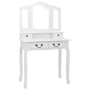 Set masă de toaletă cu taburet alb 80x69x141 cm lemn paulownia