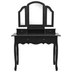 Set masă toaletă cu taburet negru 100x40x146 cm lemn paulownia