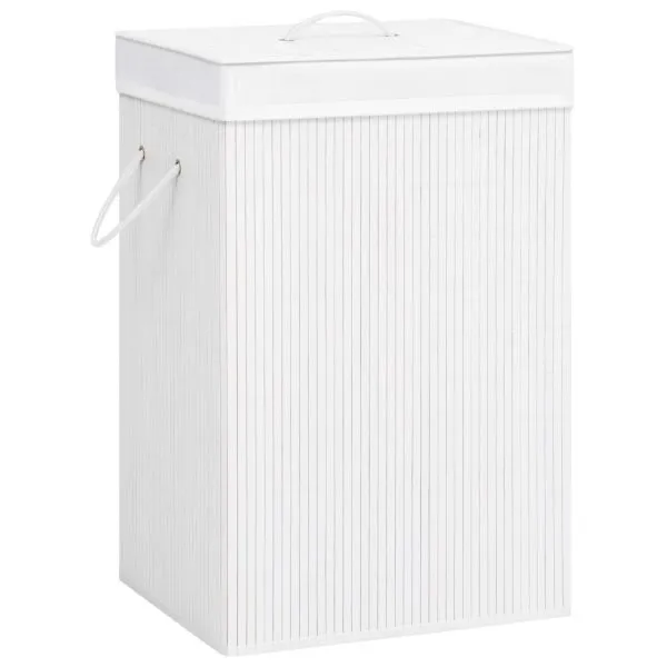 Coș de rufe din bambus cu 2 secțiuni, alb, 72 L