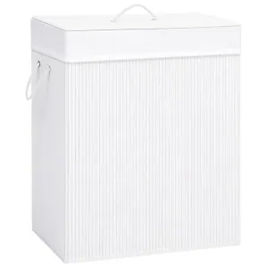 Coș de rufe din bambus cu o secțiune, alb, 83 L