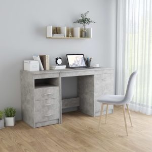 Birou, gri beton, 140 x 50 x 76 cm, lemn prelucrat