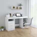 Birou, alb extralucios, 140 x 50 x 76 cm, lemn prelucrat