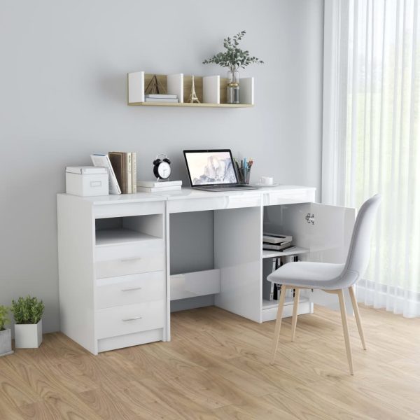 Birou, alb extralucios, 140 x 50 x 76 cm, lemn prelucrat