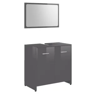 Set de mobilier de baie din, lemn prelucrat, gri lucios