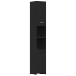 Dulap de baie, negru, 30x30x183,5 cm, lemn prelucrat