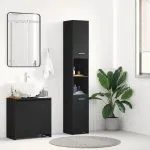 Dulap de baie, negru, 30x30x183,5 cm, lemn prelucrat
