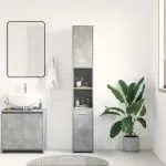 Dulap de baie, gri beton, 30x30x183,5 cm, lemn prelucrat