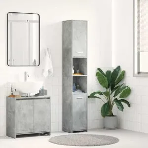 Dulap de baie, gri beton, 30x30x183,5 cm, lemn prelucrat