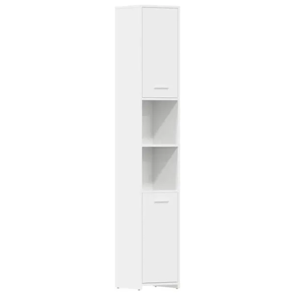 Dulap de baie, alb extralucios, 30x30x183,5 cm, lemn prelucrat