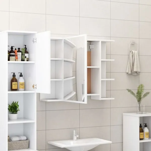 Dulap de baie cu oglindă, alb, 80×20,5×64 cm, lemn prelucrat