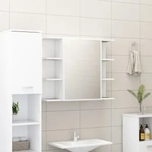 Dulap de baie cu oglindă, alb, 80×20,5×64 cm, lemn prelucrat