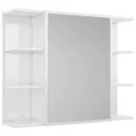 Dulap cu oglindă baie alb lucios 80×20,5×64 cm lemn prelucrat