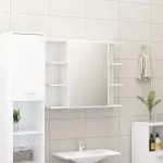 Dulap cu oglindă baie alb lucios 80×20,5×64 cm lemn prelucrat