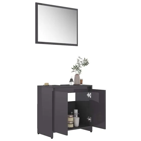 Set mobilier de baie, gri extralucios, PAL