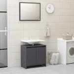 Set mobilier de baie, gri extralucios, PAL