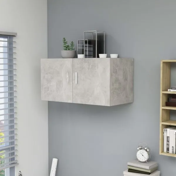 Dulap montat pe perete, gri beton, 80x39x40 cm, lemn prelucrat