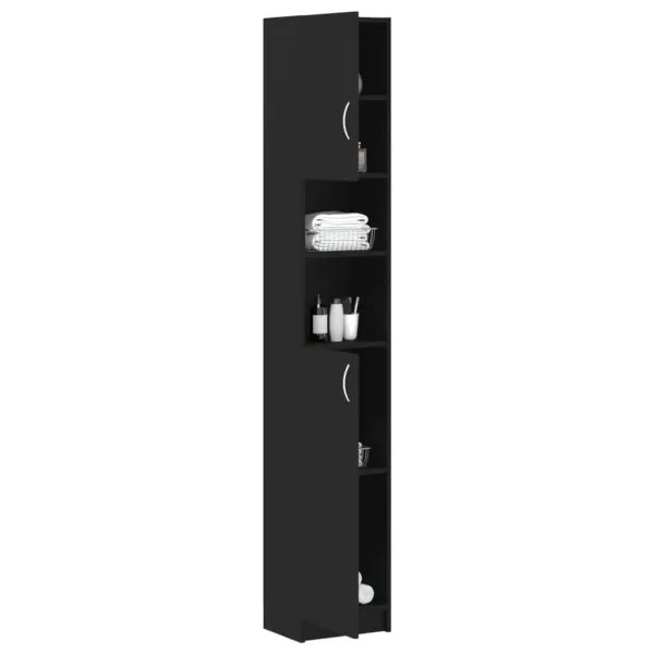 Dulap de baie, negru, 32×25,5×190 cm, lemn prelucrat