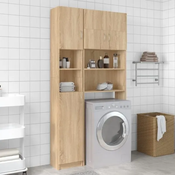 Dulap de baie, stejar Sonoma, 32×25,5×190 cm, lemn prelucrat