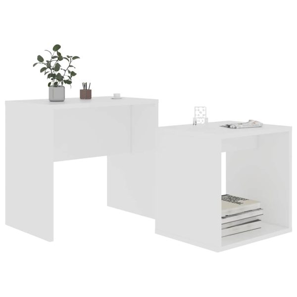 Set măsuțe de cafea, alb, 48x30x45 cm, lemn prelucrat