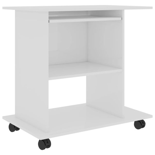 Birou de calculator, alb extralucios 80x50x75 cm lemn prelucrat