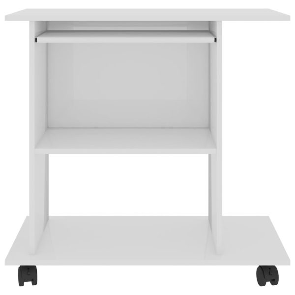 Birou de calculator, alb extralucios 80x50x75 cm lemn prelucrat