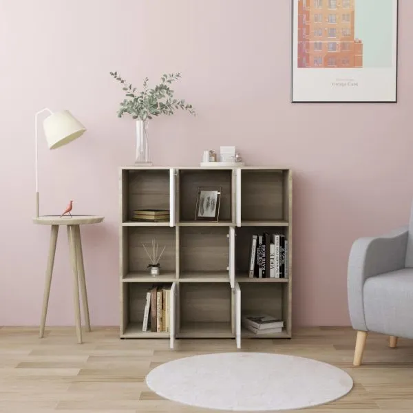 Bibliotecă, alb și stejar Sonoma, 90x30x90 cm, lemn prelucrat