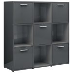 Bibliotecă, gri extralucios, 90x30x90 cm, lemn prelucrat