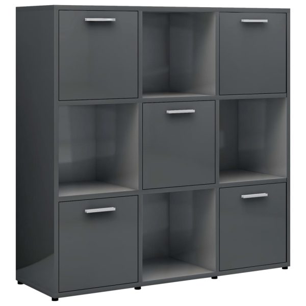 Bibliotecă, gri extralucios, 90x30x90 cm, lemn prelucrat