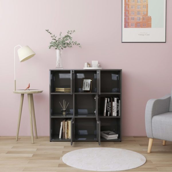 Bibliotecă, gri extralucios, 90x30x90 cm, lemn prelucrat