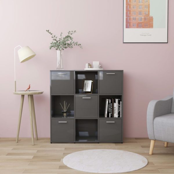 Bibliotecă, gri extralucios, 90x30x90 cm, lemn prelucrat