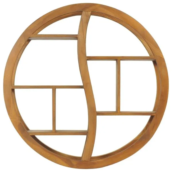 Raft de perete Yin Yang, 80 x 17,5 x 80 cm, lemn masiv de tec