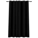 Perdea opacă, aspect pânză, cu ocheți, negru, 290 x 245 cm
