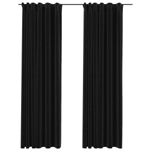 Draperii opace aspect in, cârlige, 2 buc., antracit, 140×225 cm