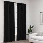 Draperii opace aspect in, cârlige, 2 buc., antracit, 140×225 cm