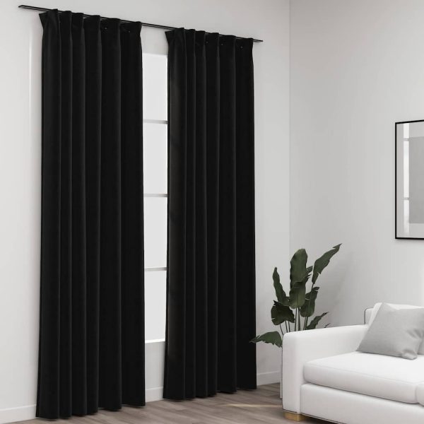 Draperii opace aspect in, cârlige, 2 buc., antracit, 140×225 cm