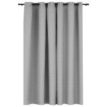 Perdea opacă, aspect pânză, cu ocheți, gri, 290×245 cm