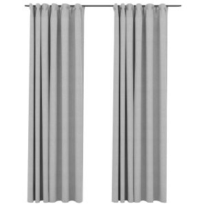 Perdele opace aspect pânză, cârlige, 2 buc. gri, 140×225 cm